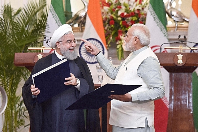 Iran President Dr. Hassan Rouhani with Prime Minister Narendra Modi (Photo by Vipin Kumar/Hindustan Times via Getty Images)