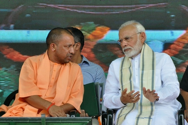 Prime Minister Narendra Modi  and Uttar Pradesh Chief Minister Yogi Adityanath. (Rajesh Kumar/Hindustan Times via GettyImages)&nbsp;