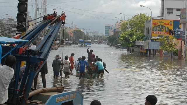 View of Water-logged roads, after heavy rainfall, in Chennai, Tamil Nadu. (Photo by Hk Rajashekar/The India Today Group/Getty Images)