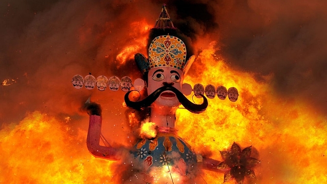 An effigy of Ravana goes up in flames marking the end of Dussehra. (Representative Image) (Nitin Kanotra/Hindustan Times via Getty Images)