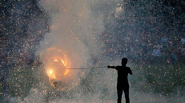 A view of firecrackers show during celebrations. (Nitin Kanotra/Hindustan Times via Getty Images)