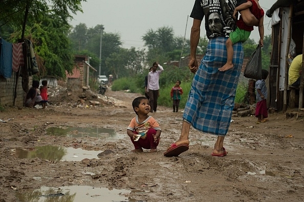 A Rohingya child at a Delhi camp.