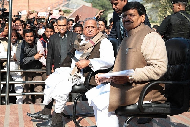 Mulayam Singh Yadav and his brother Shivpal Yadav (Photo by Deepak Gupta/Hindustan Times via Getty Images)