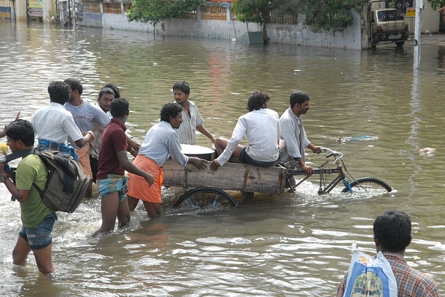 View of Water-logged roads, after heavy rainfall, in Chennai, Tamil Nadu, India (Photo by Hk Rajashekar/The India Today Group/Getty Images)