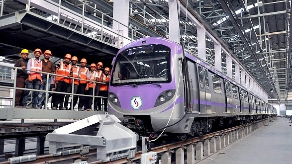 The first rake consisting six coaches East West Metro Corridor show at KMRCL (Saikat Paul/Pacific Press/LightRocket via Getty Images)