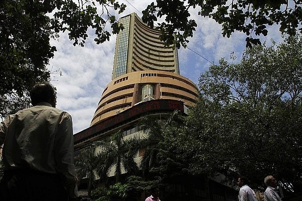 View of the Bombay Stock Exchange with digital broadcast on the facade in Mumbai. (Kunal Patil/Hindustan Times via Getty Images)