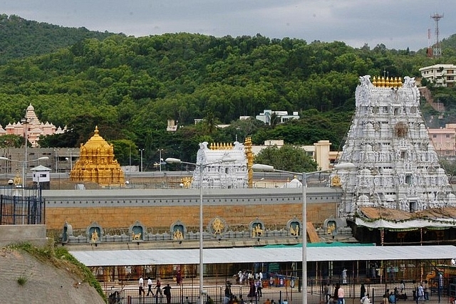 An aerial view of the Tirumala Tirupati temple. (Photo by Hk Rajashekar/The India Today Group/Getty Images)