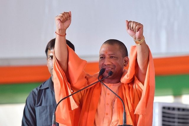 Uttar Pradesh Chief Minister Yogi Adityanath during Parivartana rally on 7 January  2018 in Bengaluru, India. (Arijit Sen/Hindustan Times via Getty Images)&nbsp;