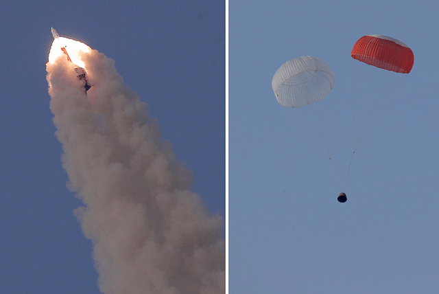 Flight test of the crew escape system by ISRO on 5 July 2018. Crew Escape System along with crew module soared skyward, and then floated back to Earth under its parachutes about 2.9 km from Sriharikota. 