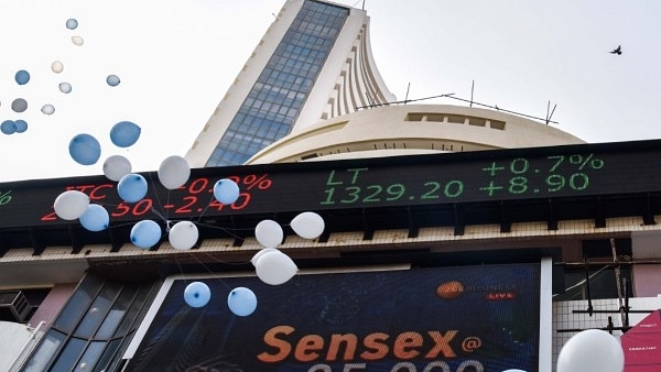 The digital broadcast on the facade of the Bombay Stock Exchange (BSE) (Kunal Patil/Hindustan Times via Getty Images)