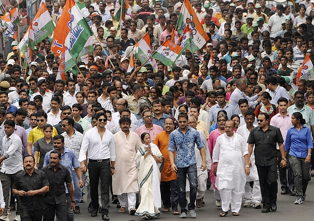 TMC Supremo and West Bengal Chief Minister Mamata Banerjee holds a rally ahead of Municipal Corporation elections on April 16, 2015 in Kolkata. (Photo by Subhankar Chakraborty/Hindustan Times via Getty Images)