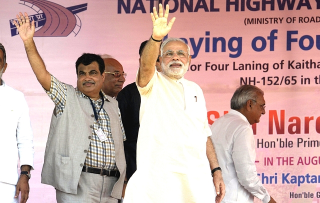 Prime Minster Narendra Modi with Union Minister of Road Transport and Highways, Nitin Gadkari. (Gurpreet Singh/Hindustan Times via Getty Images)&nbsp;