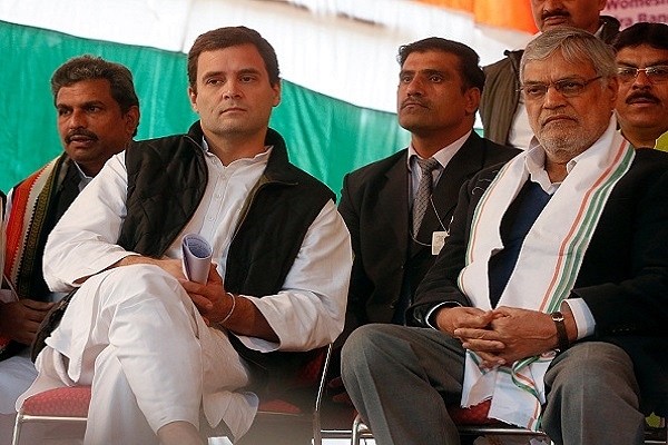 Rahul Gandhi and C P Joshi during a protest at Jantar Mantar in New Delhi. (Photo by Ravi Choudhary/Hindustan Times via Getty Images)