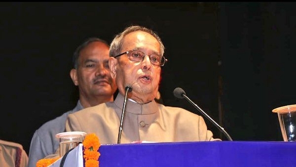 Former President Dr Pranab Mukherjee speaking at the Diamond Jubilee Celebrations of Zakir Husain Delhi College. (@CitiznMukherjee/Twitter)