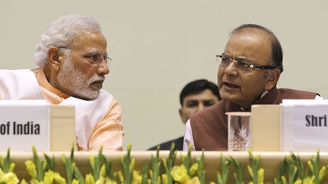 PM Modi with FM Arun Jaitley. (Virendra Singh Gosain/Hindustan Times via Getty Images)