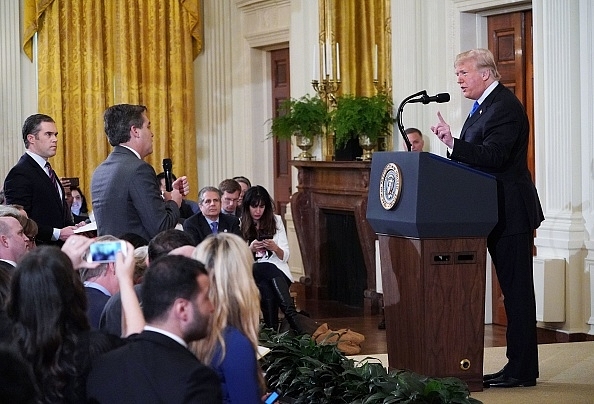  US President Donald Trump at the infamous press conference (Photo by MANDEL NGAN/AFP/Getty Images)