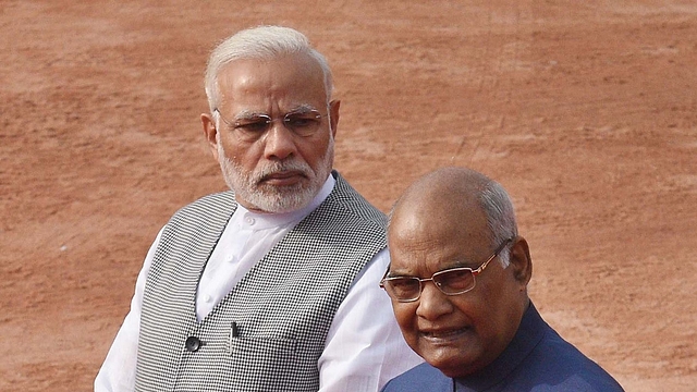 Prime Minister Narendra Modi along with President Ram Nath Kovind await Vietnamese President Tran Dai Quang in New Delhi. (Raj K Raj/Hindustan Times via Getty Images)&nbsp;