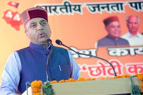 CM Jai Ram Ramesh addressing a party meet in Mandi, Himachal Pradesh. (Photo by Birbal Sharma/Hindustan Times via Getty Images)