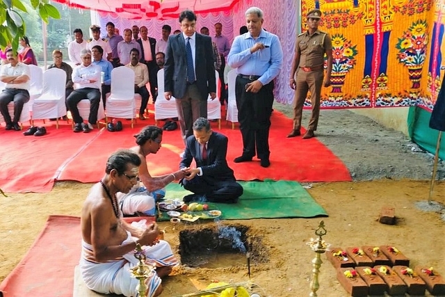 Chairman of Central Board of Indirect Taxes and Customs, S Ramesh, laid the foundation stone (CBIC India / Image via twitter)