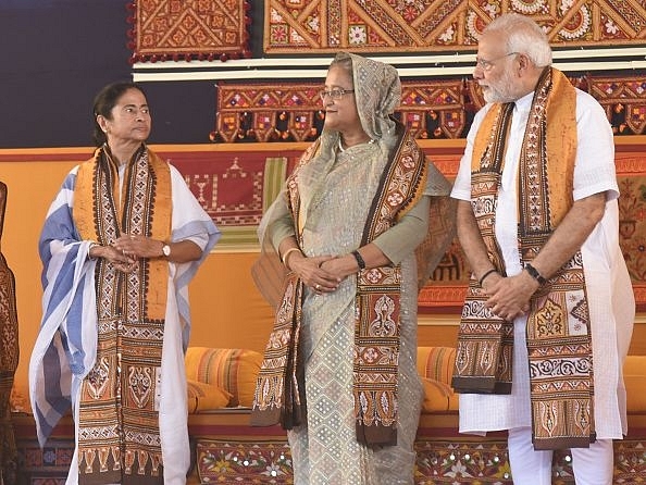 Chief Minister of West Bengal  Mamata Banerjee, Prime Minister of Bangladesh  Sheikh Hasina and Indian Prime Minister Narendra Modi (Photo by Debajyoti Chakraborty/NurPhoto via Getty Images)