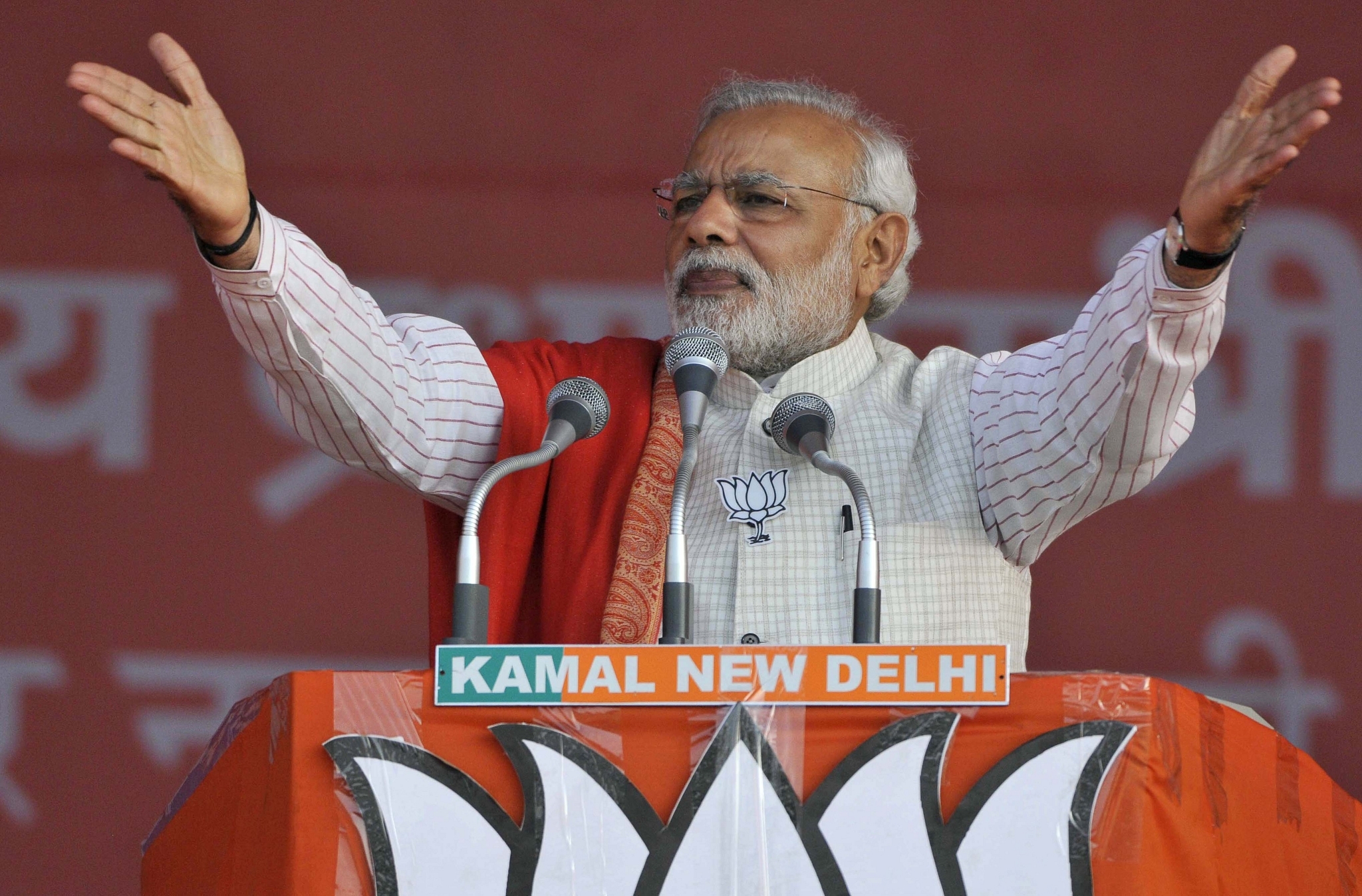 Prime Minister Narendra Modi at an election rally in New Delhi. (Vipin Kumar/Hindustan Times via GettyImages)&nbsp;