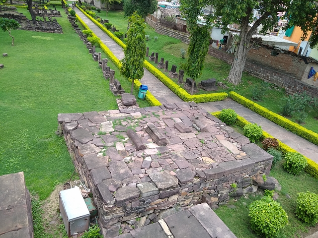 A small stone platform in the temple