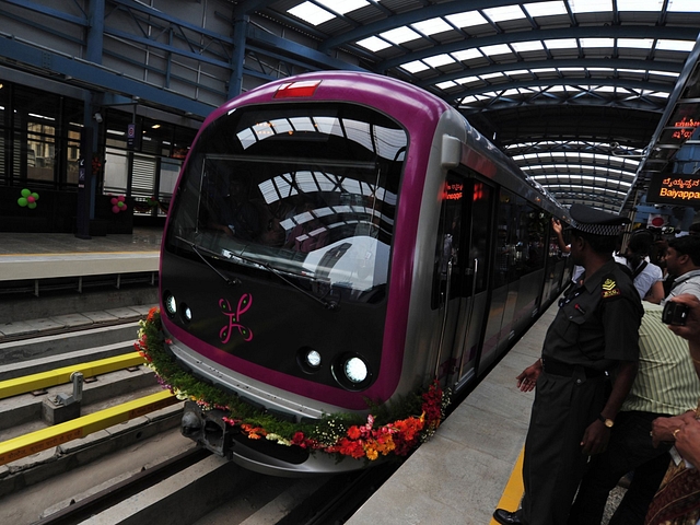 Namma Metro  kicked off from Mahatma Gandhi road to Byappanahalli in Bangalore on 20 October 2011 in Bengaluru. (Jagdeesh MV/Hindustan Times via Getty Images)