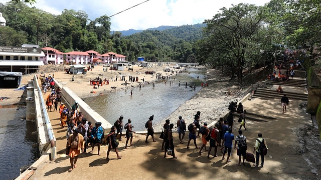 Pilgrims seen at Pamba base camp of Sabarimala Temple, on November 19, 2018 in Pathanamthitta. (Vivek R Nair/Hindustan Times via Getty Images)