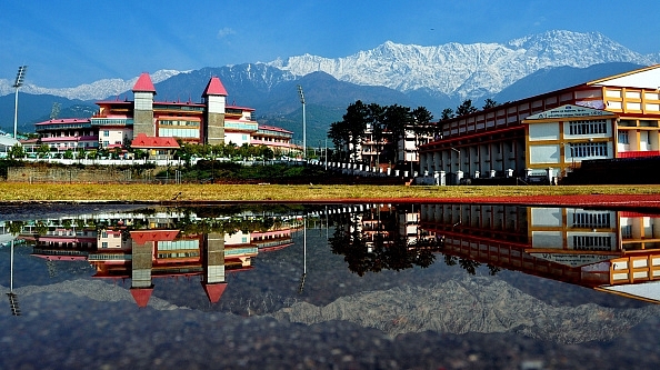 A view of snow-covered Dhauladhar range from Dharamshala cricket stadium in Himachal Pradesh (Photo by Shyam Sharma/Hindustan Times via Getty Images)