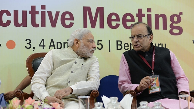 PM Modi with FM, Arun Jaitley. (Hemant Mishra/Mint via Getty Images)