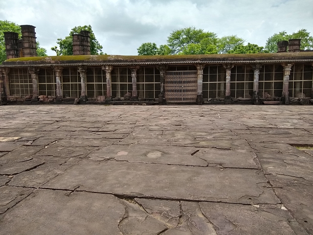 Platform of the temple where devotees pray. The main gate remains locked.