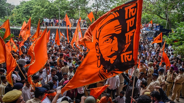 Maratha protesters agitating for reservation in Pune in August. (Sanket Wankhade/Hindustan Times via Getty Images)