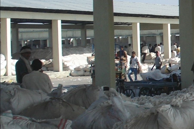 Cotton brought by farmers put up for sale in Junagadh agricultural market in Gujarat.&nbsp;