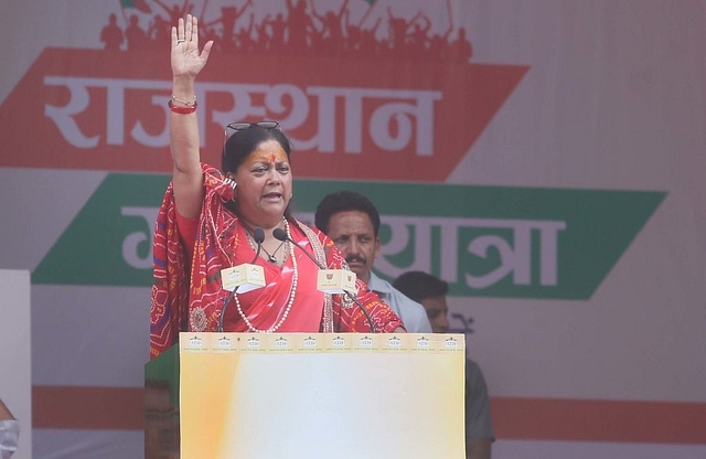  Rajasthan Chief Minister Vasundhara Raje addresses supporters at a rally in Rajsamand, India. (Himanshu Vyas/Hindustan Times via Getty Images)&nbsp;