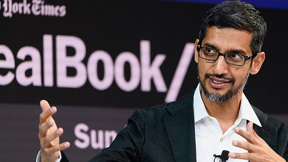 Sundar Pichai speaking at New York Times Dealbook in New York. (Photo by Michael Cohen/Getty Images for The New York Times)