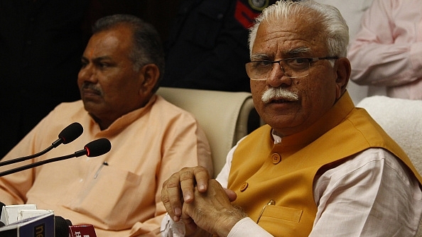 Haryana CM and minister-in-charge of HSVP Manohar Lal Khattar at a public gathering in Gurugram. (Yogendra Kumar/Hindustan Times via Getty Images)