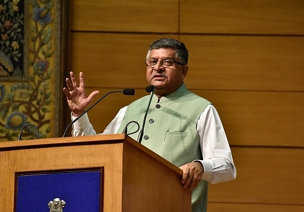 Ravi Shankar Prasad speaking at an event in New Delhi. (Photo by Sanjeev Verma/Hindustan Times via Getty Images)