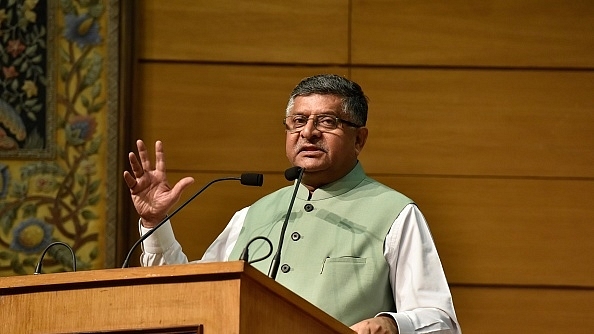 Ravi Shankar Prasad speaking at an event in New Delhi. (Photo by Sanjeev Verma/Hindustan Times via Getty Images)