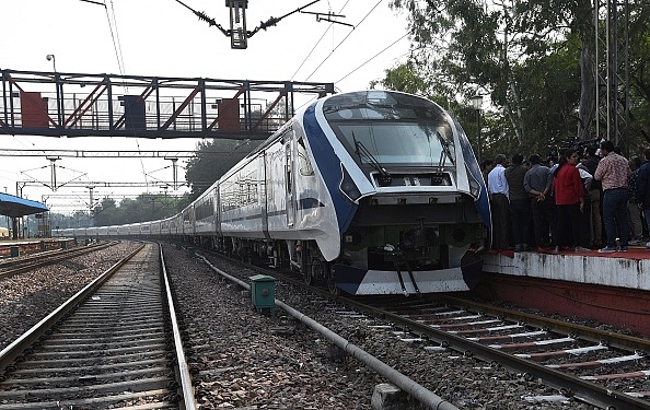 Train-18 standing at a station (Mohd Zakir/Hindustan Times via Getty Images)