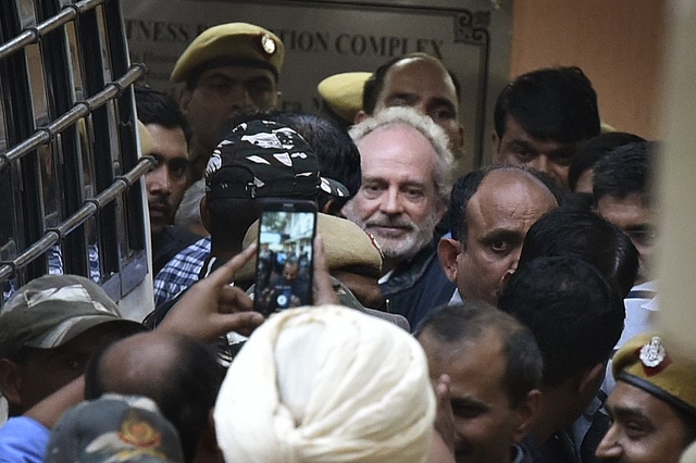 James Christian Michel, the alleged middleman in the multi-crore AgustaWestland chopper deal, leaves after he was produced at a CBI court in Patiala House Court on December 5, 2018 in New Delhi (Raj K Raj/Hindustan Times via Getty Images)