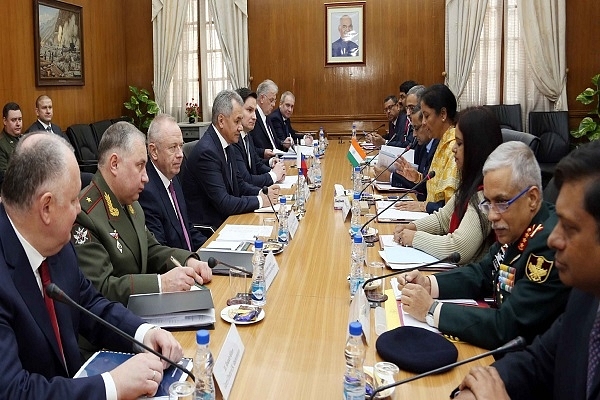 Nirmala Sitharaman  and Sergei Shoigu at the delegation level talks. (@PIB_India/Twitter)