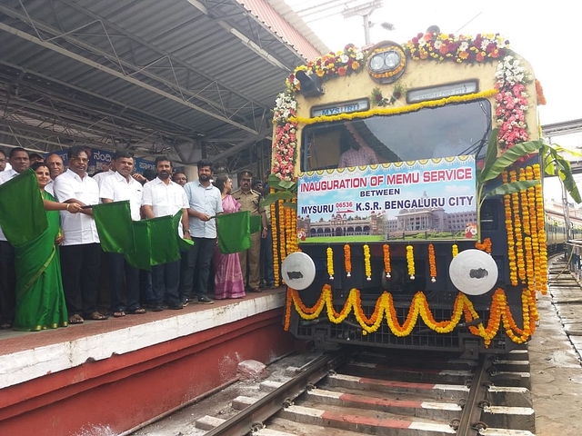 MP Pratap Simha at the flagging off of the MEMU services in Mysuru. Image courtesy of twitter.com/mepratap.&nbsp;