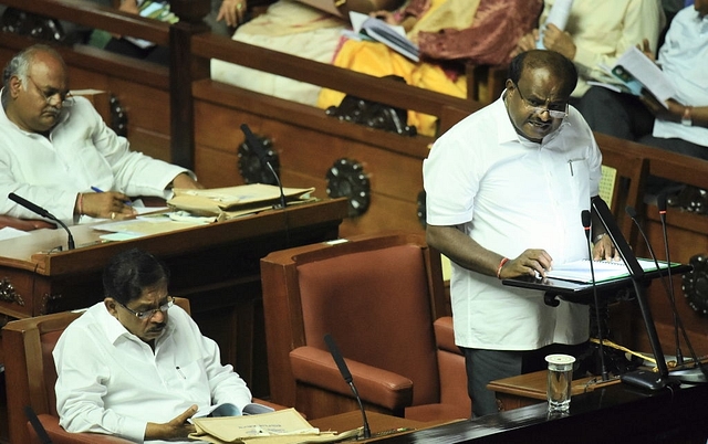  Karnataka Chief Minister H D Kumaraswamy presents state budget in Vidhan Soudha on July 5, 2018 in Bengaluru, India. (Photo by Arijit Sen/Hindustan Times via Getty Images)