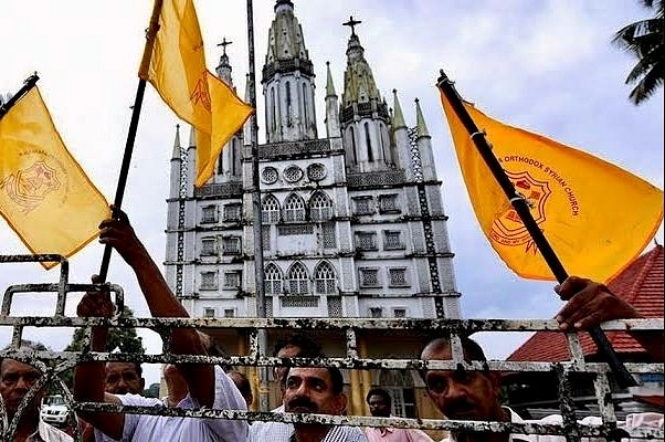 Protests fume in Piravom over Supreme Court’s ruling to handover Jacobite church to Orthodox faction (Pic: Twitter)