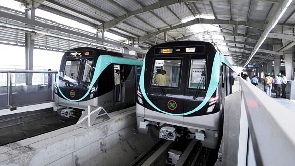 The Noida Sector 142 metro station of the Aqua Line is being considered for linking with the Delhi Metro Magenta Line’s Okhla station. (Sunil Ghosh/Hindustan Times via Getty Images)