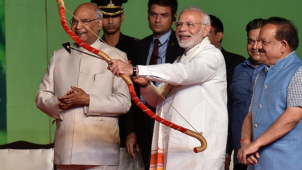 President Ram Nath Kovind along with Prime Minister Narendra Modi at a Dussehra event earlier. (representative image) (Sanjeev Verma/Hindustan Times via Getty Images)