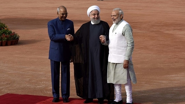  Iranian President Dr. Hassan Rouhani with President Ramnath Kovind and PM Narendra Modi. (Vipin Kumar/Hindustan Times via Getty Images)