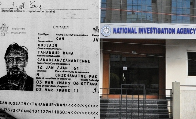 Tahawwur Rana’s passport (left) and NIA’s Hyderabad office (right). (National Investigation Agency)