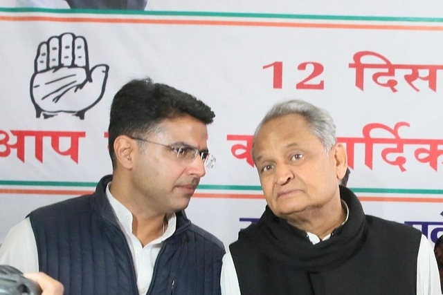 Rajasthan’s Deputy Chief Minister Sachin Pilot, left, with  Chief Miniister Ashok Gehlot.  (Himanshu Vyas/Hindustan Times via GettyImages)