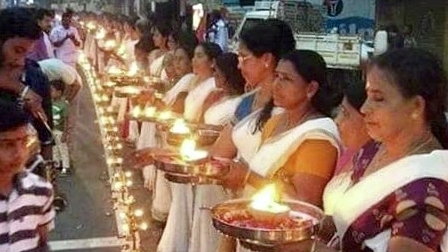 Women taking part in ‘Ayyappa Jyoti’ organised by Sabarimala Karma Samiti to protect the customs of Sabarimala temple.